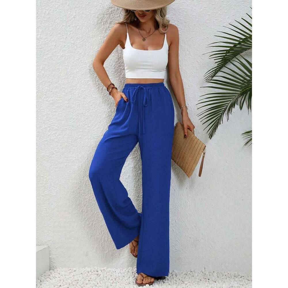 Tiktoktemu Women's Spring/Summer New Versatile Solid Color Floor Sweeping Wide Leg Casual Pants