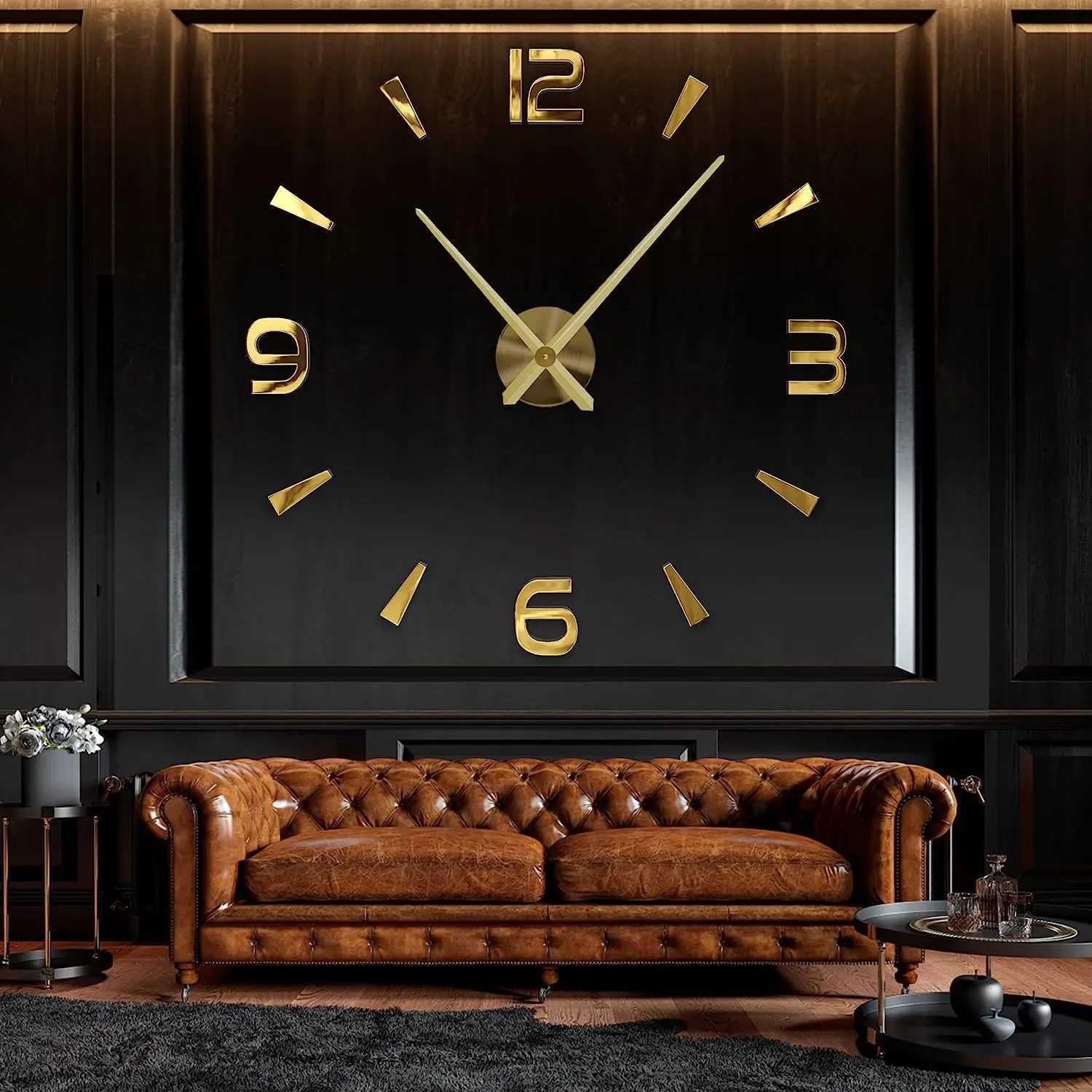 Large 3D DIY wall clock giant acrylic mirror clock frameless clock tower home decoration living room wall decoration W250107
