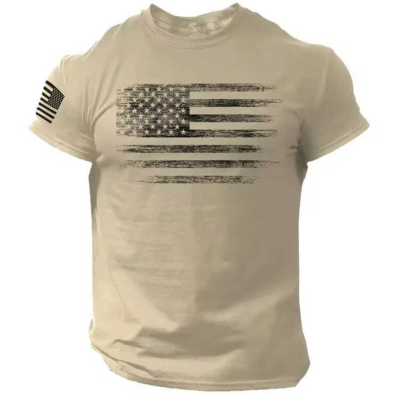 Mens T-shirt gym 3D printing American flag casual O-ring short sleeved top T-shirt sportswear street zipper outdoor oversized clothing M250410