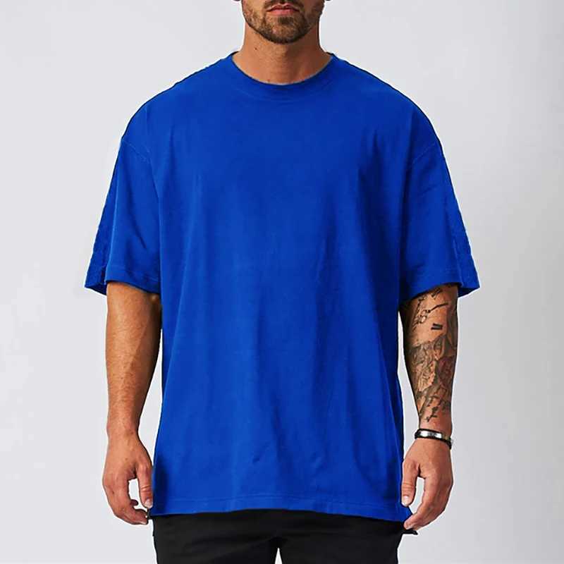 Mens blank T-shirt white cotton oversized retro solid color T-shirt large womens fashionable T-shirt mens clothing M250108