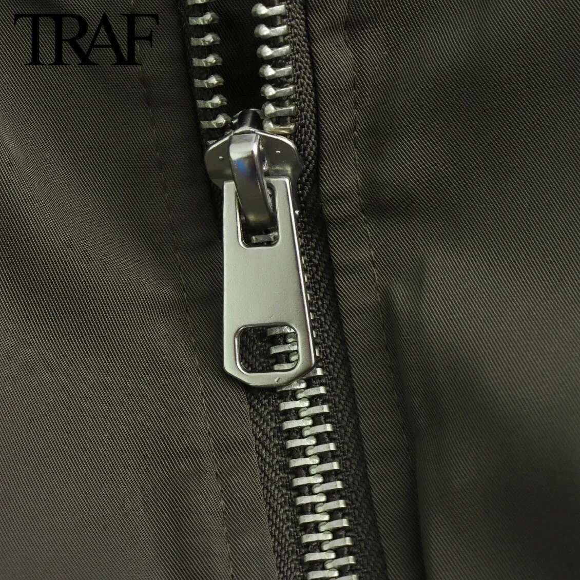 TRAF Women Fashion Autumn Winter New Pocket Solid Pilot Jacket Long-Sleeved Zip Stand Collar Short Coats Chic Female Tops