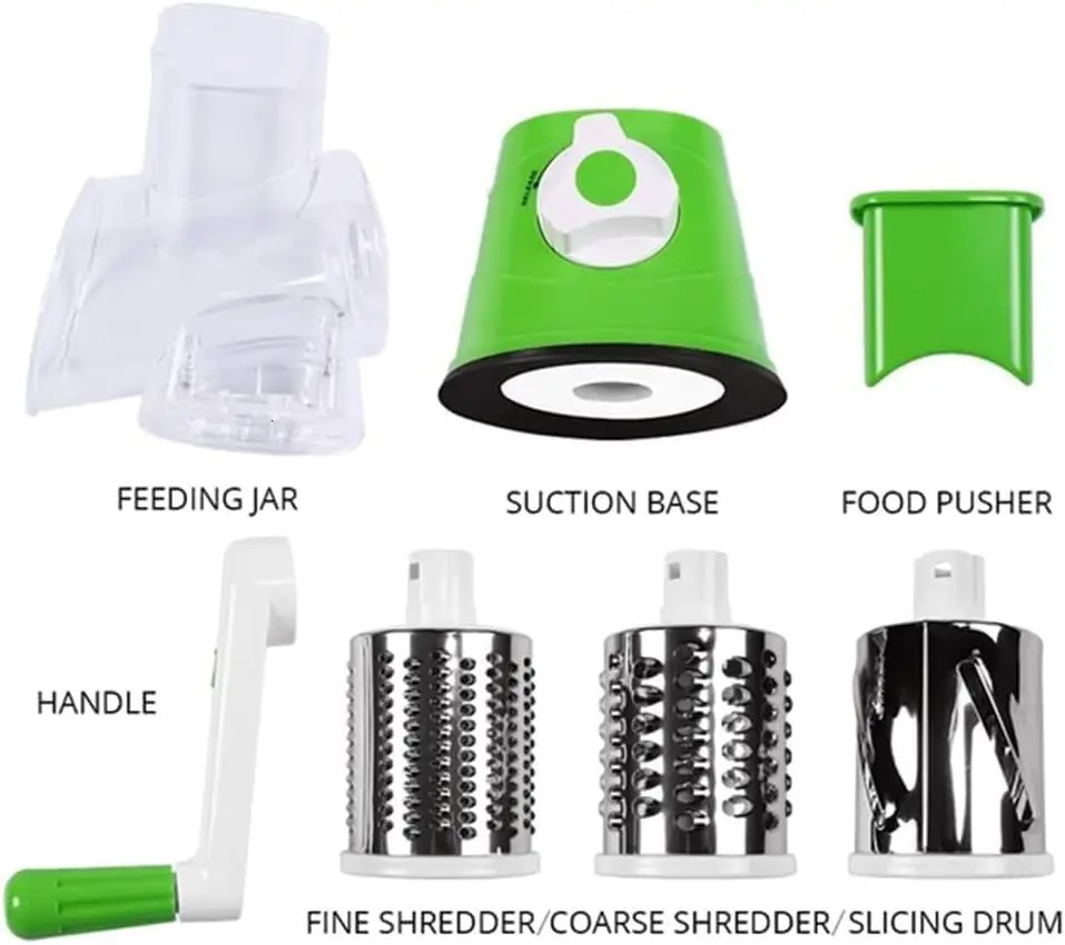 Cheese Grater Rotary Rotary Grater for Kitchen 3 in 1 Grater Vegetable Slicer with 3 Drum BladesFast Cutting Cheese Shredder 250107