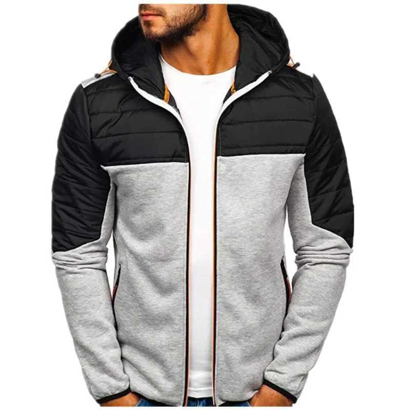 Spring and autumn new casual zipper hooded sweater splicing fashionable cardigan wool sweater mens color blocking fully matched retro jacket W250108