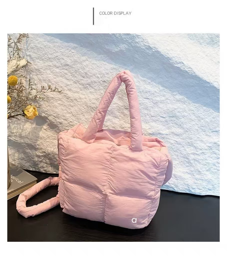 A183 Quilted Puff Tote Bag Women Space Down Feather Padded Space Cotton Soft winter warm bucket Crossbody Shoulder Bags Lightweight Yoga