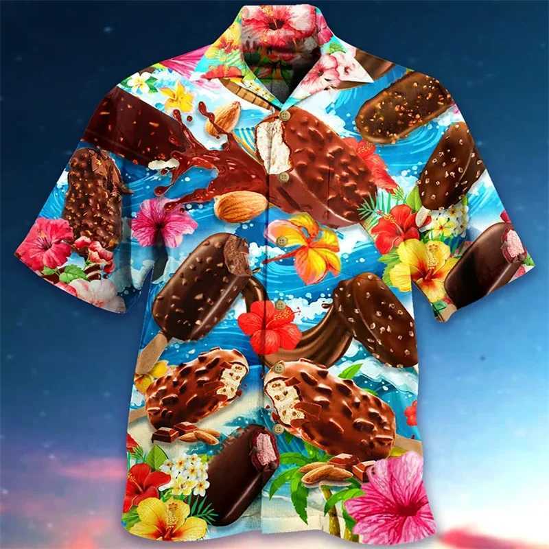 Summer Ice-cream Mens Holiday Lapel Camisa Oversized Hawaiian Shirts 3d Print Fashion Men Women Beach Short Sleeve Blouse TopsXJ250108