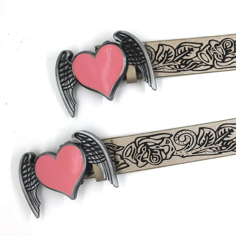 WaistChain Y2K Chain Engraved Pink Heart Buckle Embossing Belt for PartyClub 250107