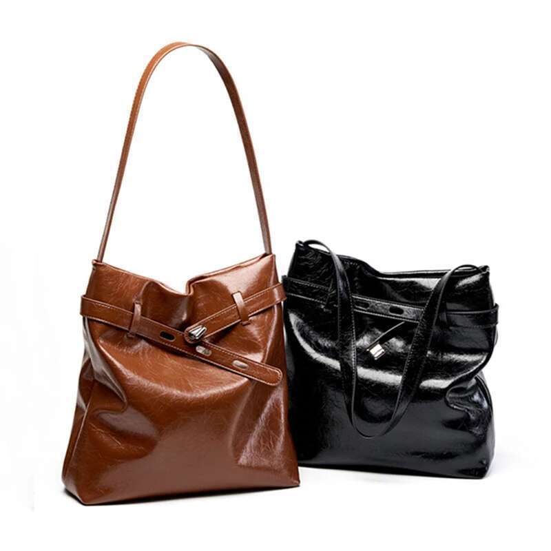Women's Bags handbag Hifashion Retro Oil Wax Genuine Leather Large Tote Shoulder Bags For Women Designer Bucket Underarm Ladies Handbags