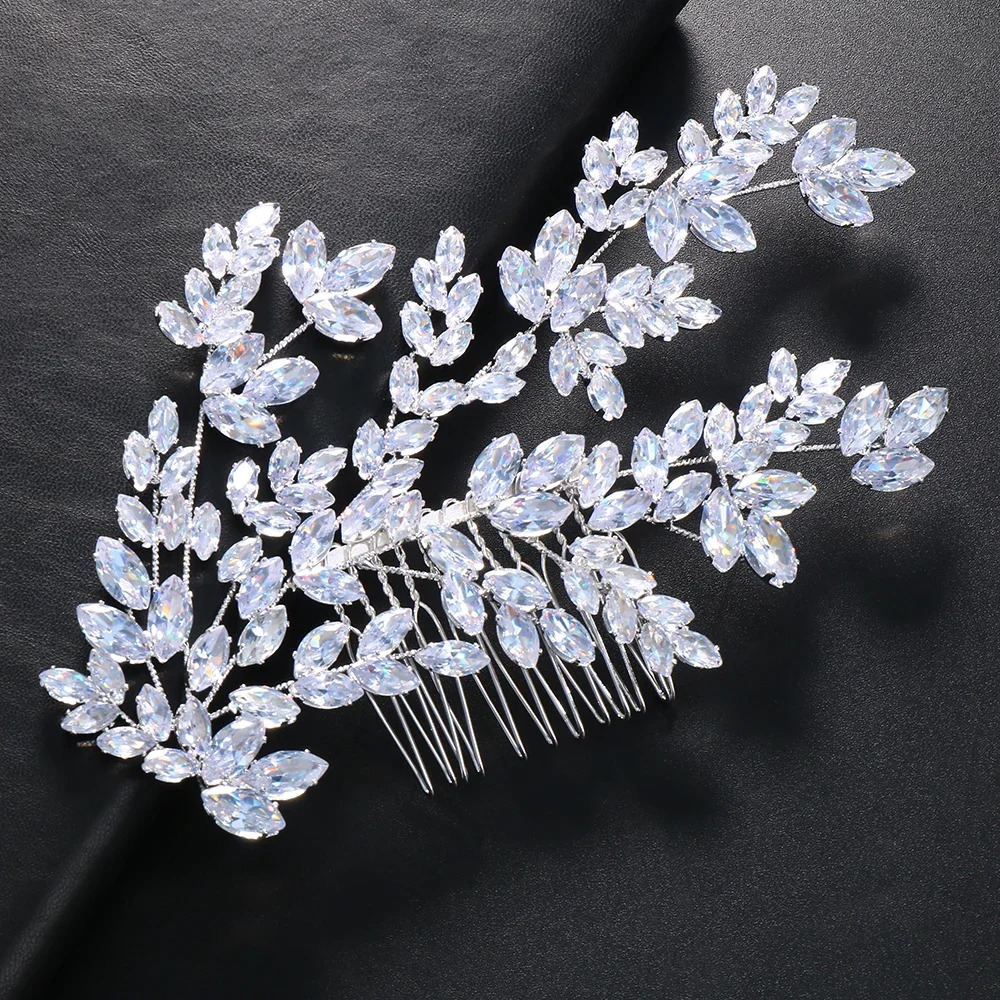 Fashion Leaves Zircon Bridal Hair Comb Birthday Hair Accessories Jewelry Baroque Crystal Wedding Headband for Women 250107