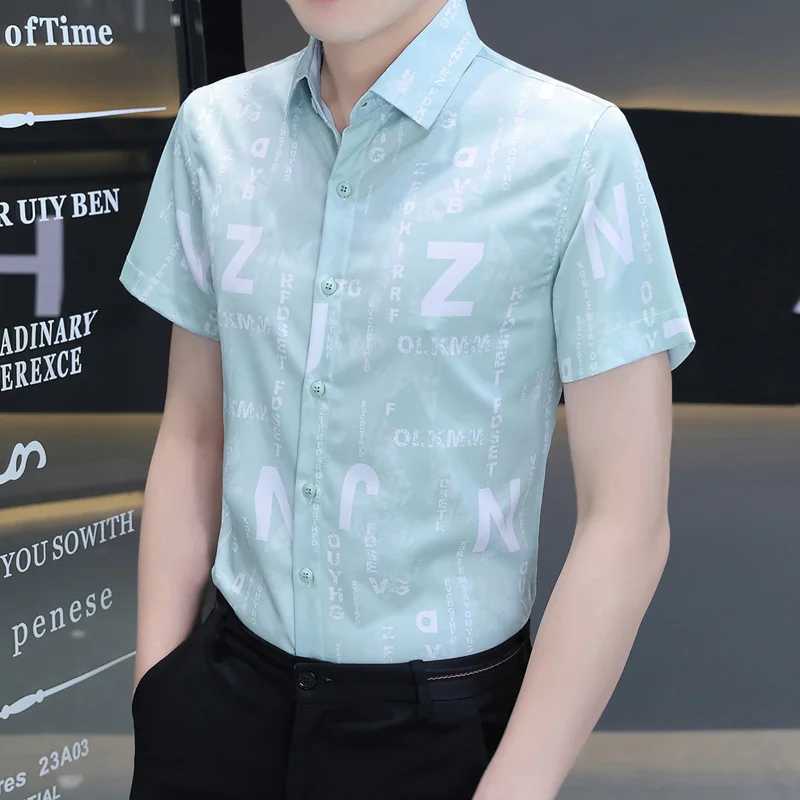 Mens Clothing Summer Button Up Cardigan Short Sleeve Turn-down Collar Casual Formal Letter Printing Shirt Preppy Style TopsXJ250108
