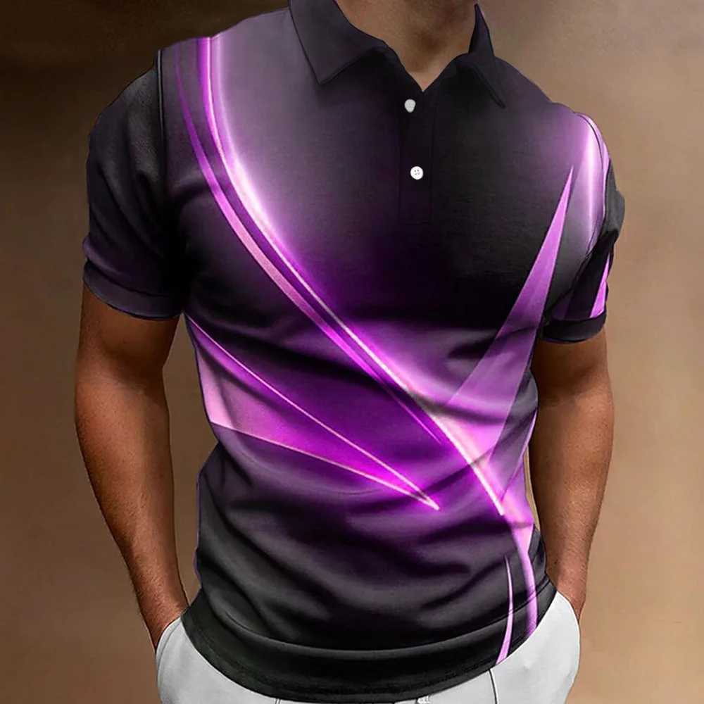 Polo Shirt Fashion MenS Gradient Line Summer Short Sleeved T-Shirt Casual Daily Lapel Topt-Shirt Striped T-Shirt MenS ClothingXJ250108