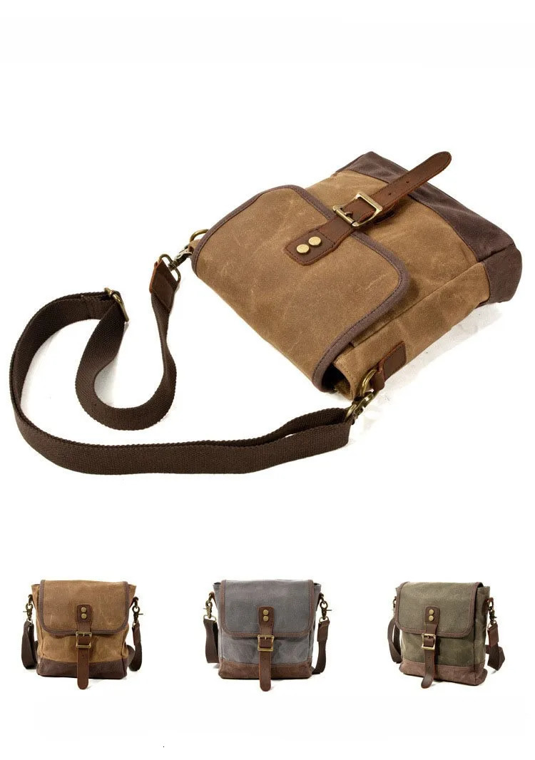 Japan and South Korea mens fashion crossbody bag shoulder bag oil waxed canvas with leather leisure outside travel bag 250207