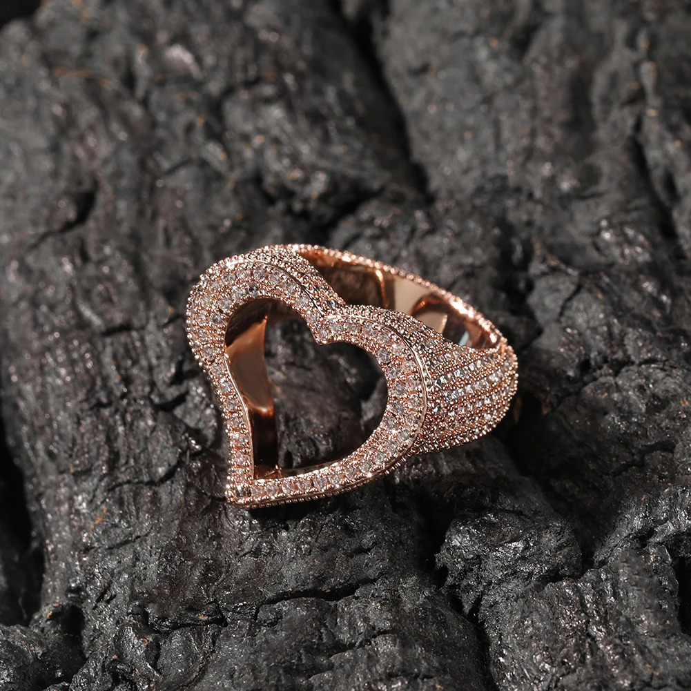 TBTK Hollow Heart Ring Full Micro Paved Bling Cubic Zirconia HipHop Ring Punk Jewelry Romantic Gift For Men And Women 250107