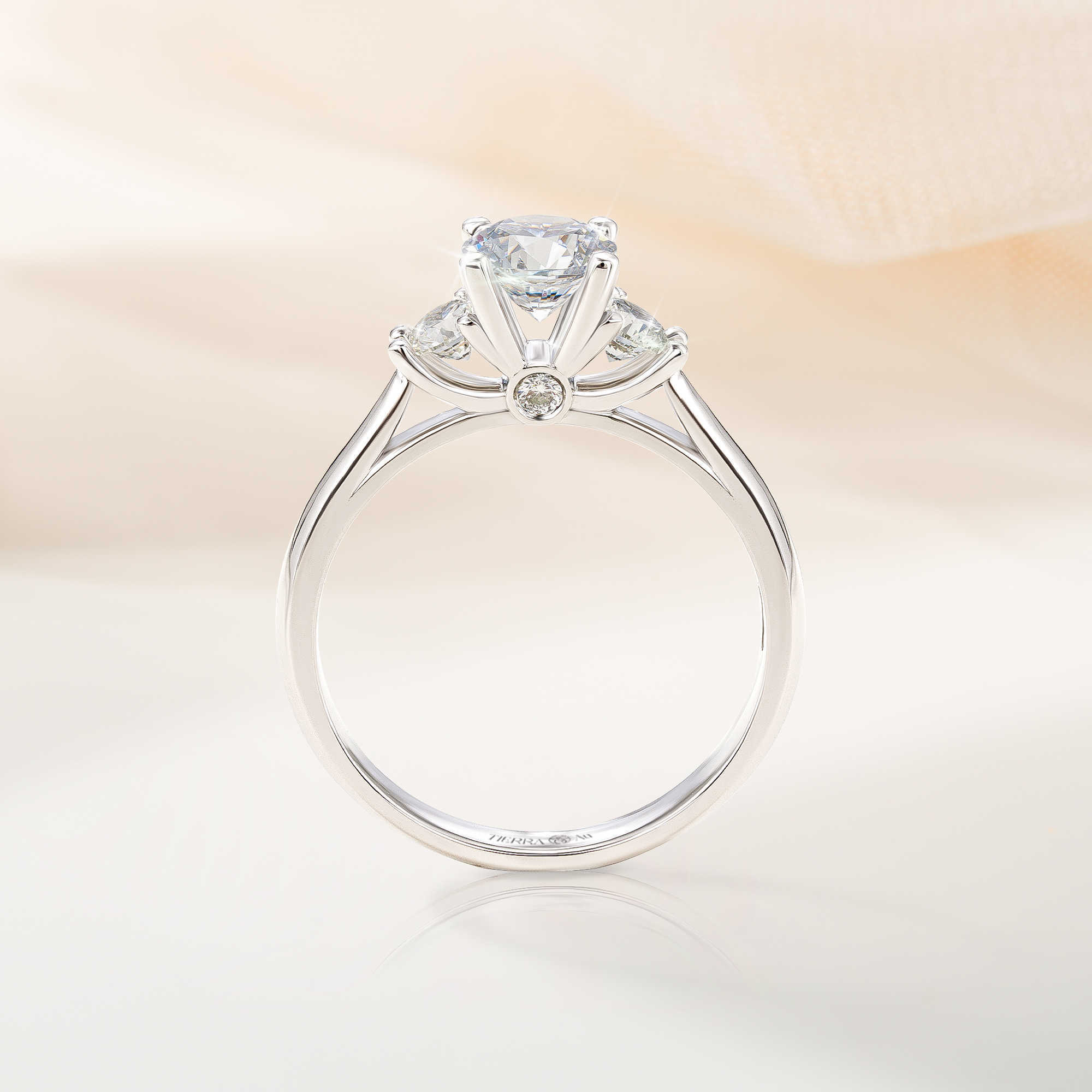 Cubic zirconia Round Brilliant Cut Vintage Viet Nam Three Stone Engagement Ring NCH3202 Tierra Diamond