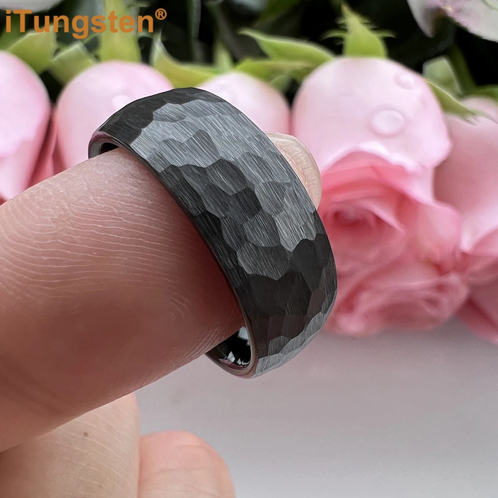 iTungsten 6mm 8mm Men Women Black Hammered Tungsten Carbide Ring Engagement Wedding Band Trendy Jewelry Domed Comfort Fit 250107
