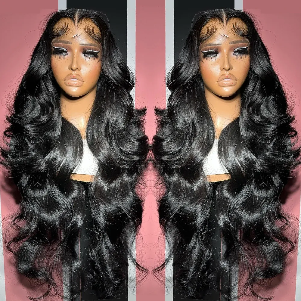 200 Density Black Water Wave 13*4 Lace Front Synthetic Wig 36Inch Long Natural Curly glueless preplucked Wigs Look Like Human Hair