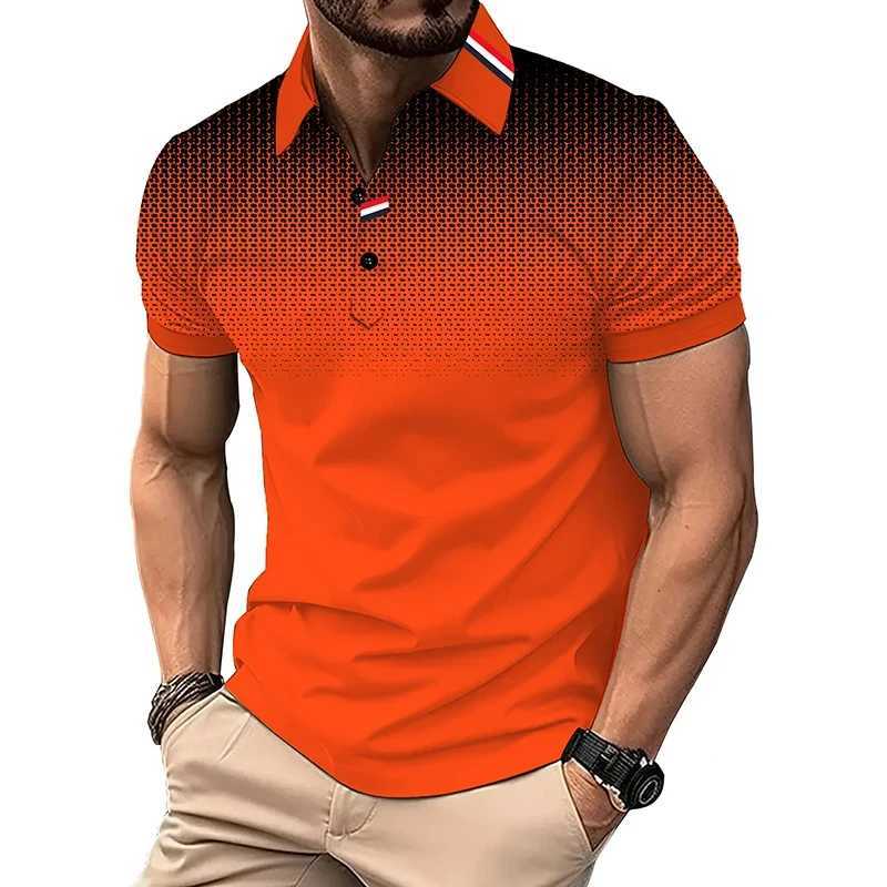 New Summer Trending Men Short Sleeve Slim Fit Polo Shirt Men Gradient Color 3Ddigital Print Polo Shirt Men Golf Polo Shirt TopsXJ250108