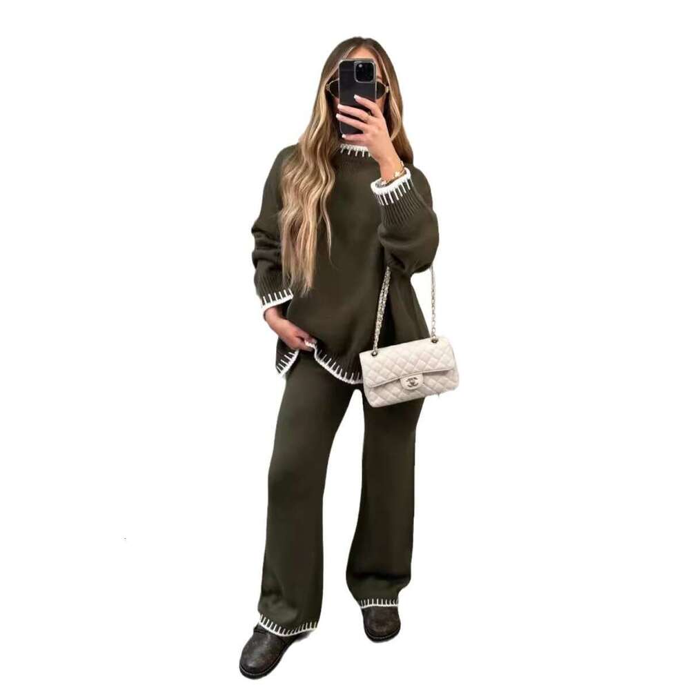 European American Autumn And Winter New Products Fashionable Solid Color Casual Loose Two-Piece Set For Women