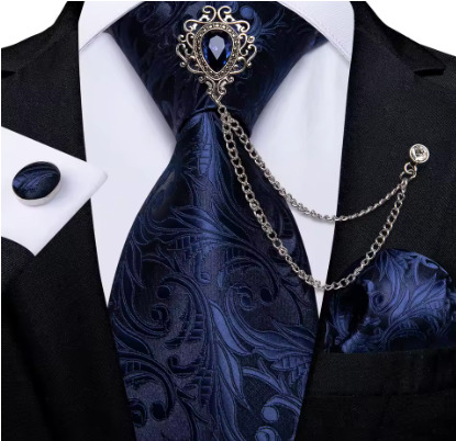 Luxury Green Plaid Silk Ties For Men With Handkerchief 8cm Wide Wedding Neck Tie Set Pocket Square Brooch Chain Accessories Gift