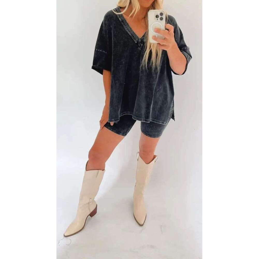 European And American Women's Fashion Loose Casual Stir Fried Color Two-Piece Set For Women