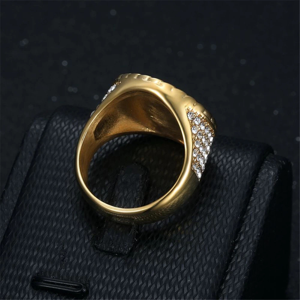 Wholesale Hip Hop Iced Out Big Dollar Signs Ring Male Gold Color Stainless Steel Money Band Rings For Men Dad Hiphop Jewelry 250107