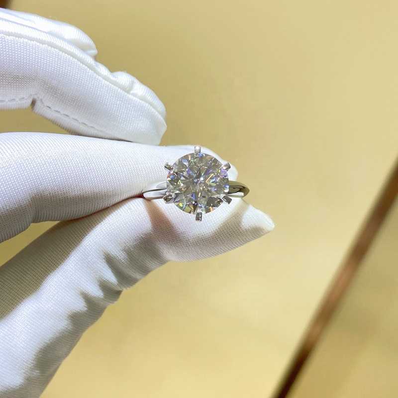 10k/14k/18k Solid Gold Classic 6 Prongs Moissanite Ring White D Color 1ct 3ct 5ct Round Moissanite Solitaire Ring