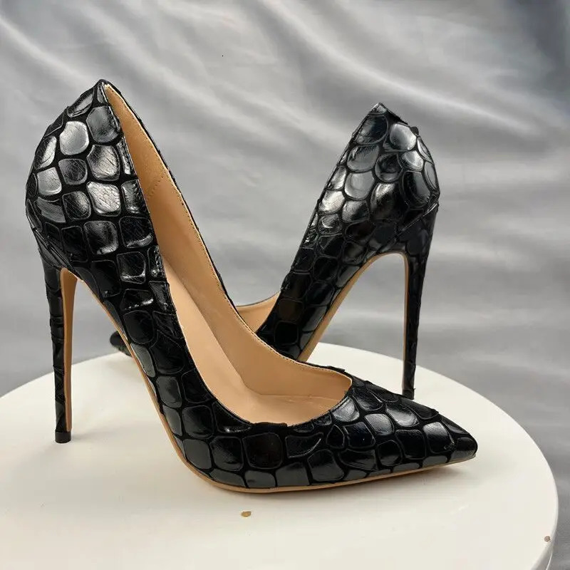 Fashion Classic Womens High Heels Snakeskin Leather Wedding Party Shoes Women 8 / 10 / 12 Cm Plus Size 43 44 45 250103