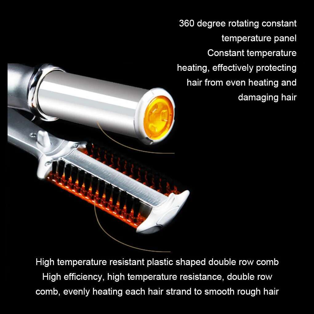 Curg Rotating 2 In 1 Curler Straightener Brush Smoothing Hair Iron Electric Hairbrush
