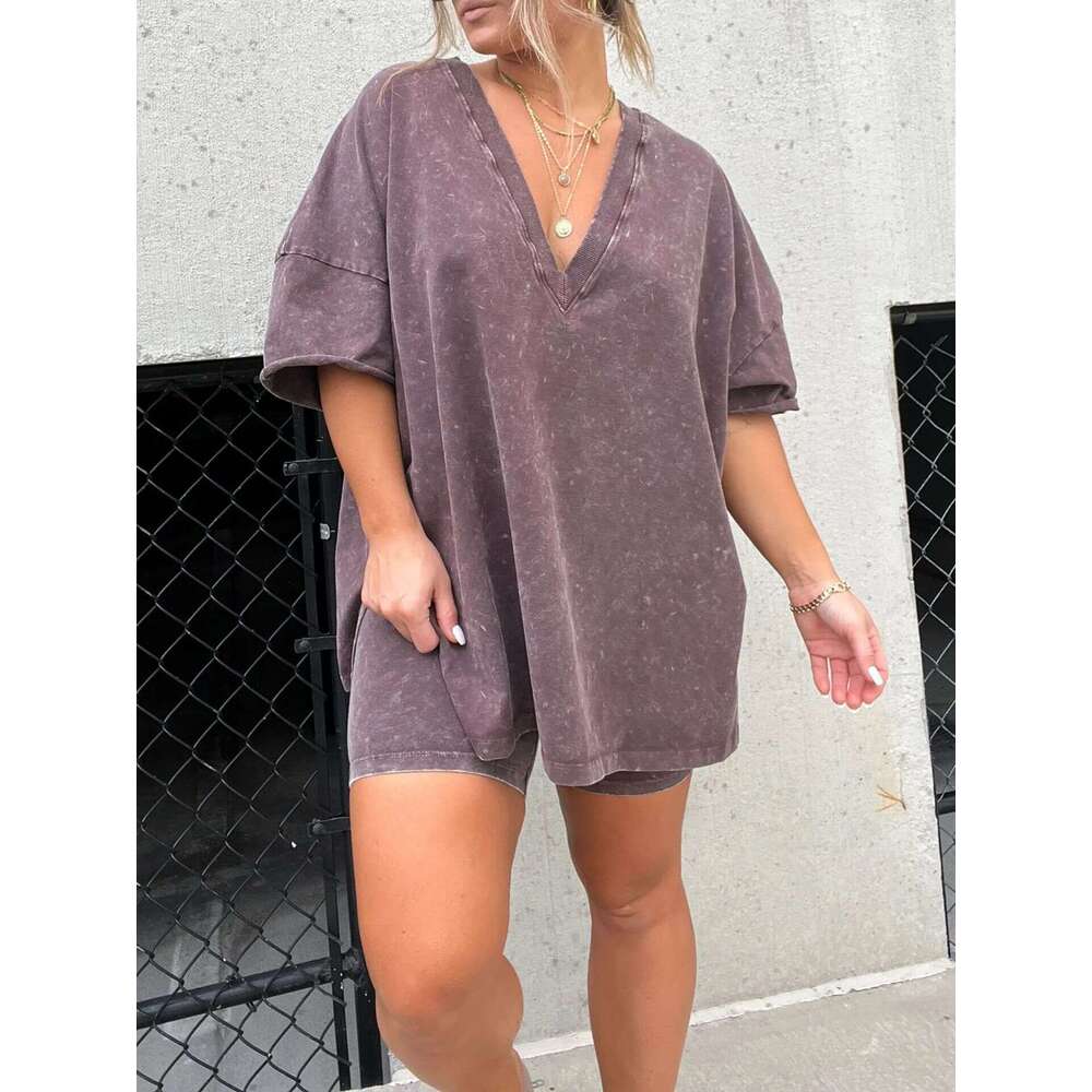 European And American Women's Fashion Loose Casual Stir Fried Color Two-Piece Set For Women