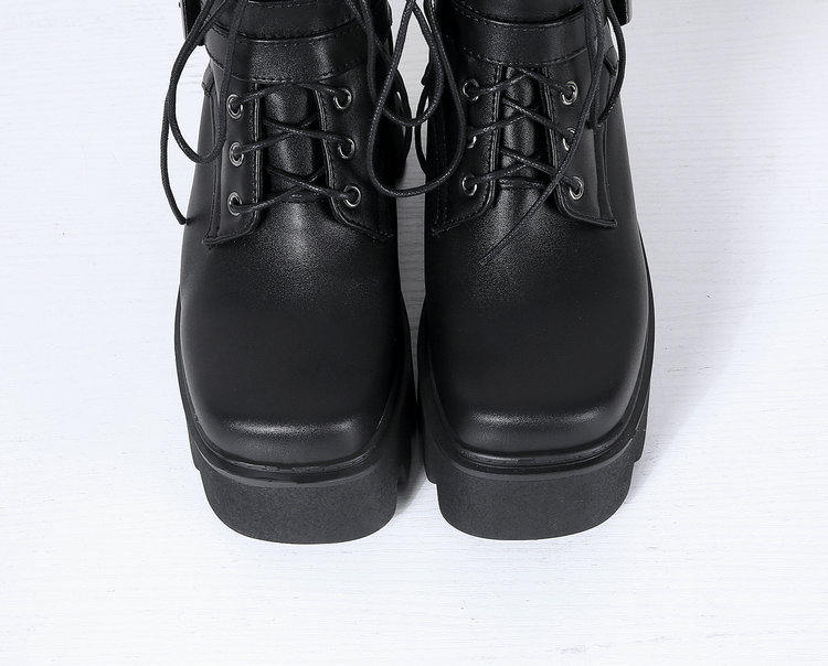 Knee Chunky High Boots Women Platform Goth Punk Heels PU Leather Black Retro Long Winter Shoes Female Lace Up Rain Boot EU35-39
