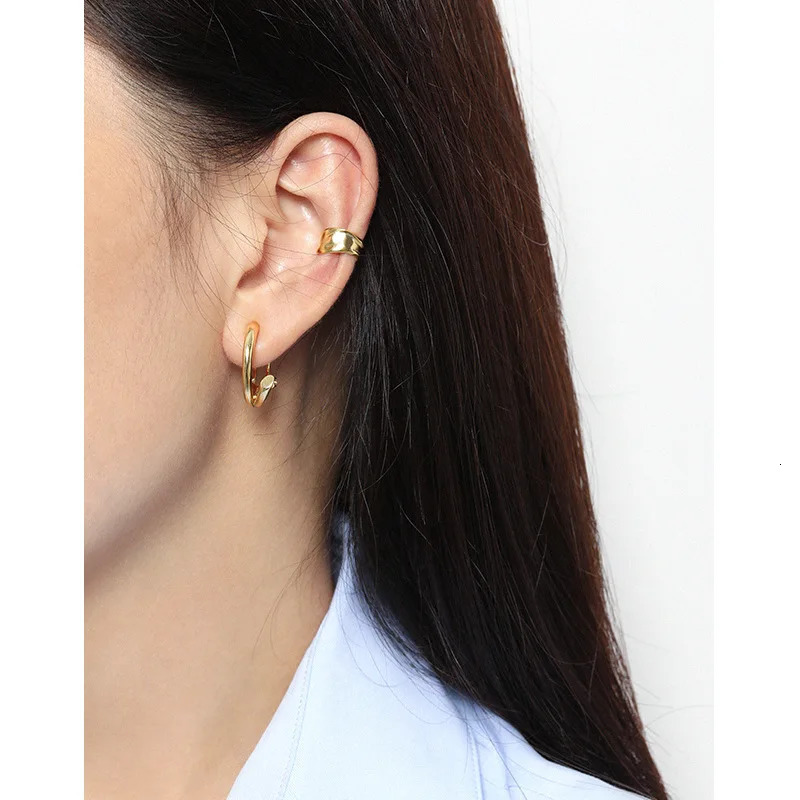 SHANICE 1PC No pierced 925 Sterling silver Irregular Geometric ear-bone Cuff CLIP Earrings concave-convex Surface 250103