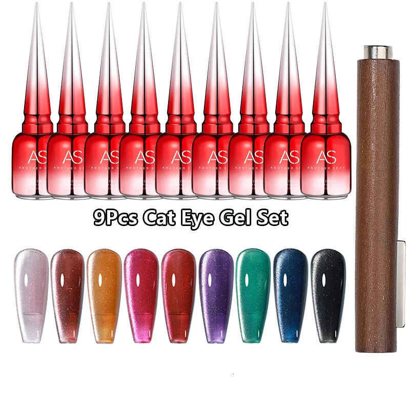 AS 9pcs Cat Eye Magnetic Moonlight Gel Nail Polish Set 15ml Sparkle White Silver Water Light Red UV Gel Nail Art Manicure 250107