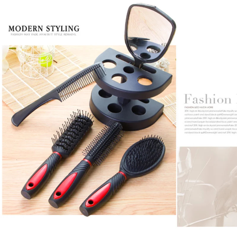 5-Pack Comb Brush Set with Mirror Hair Brush Holder Professional Massage Comb Cosmetic Hair Styling Tool Set 250106