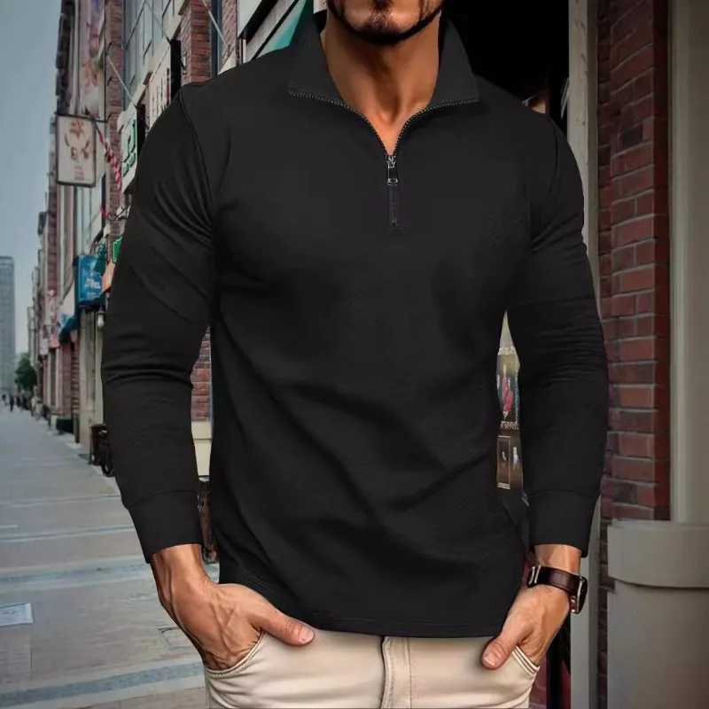 European and American Autumn New Twill Jacquard Polo Shirt Half Zipper Long Sleeved Mens Sports Polo ShirtXJ250108
