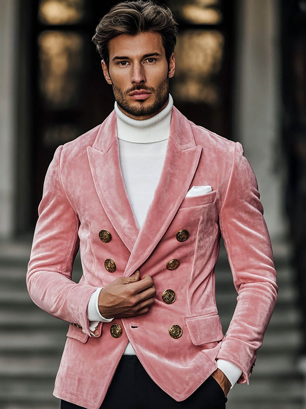 Casual Pink Wedding Tuxedos 1 Piece Set Jacket Double Breasted Men Suit Peaked Lapel Fashion Style Party Suits Customized