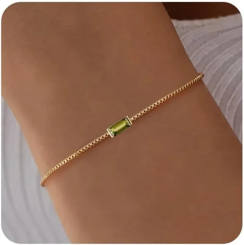 Gold Bracelet Dainty Box Link Birthstone Bracelet Jewelry Gifts for Her Mom Wife Girlfriend Anniversary Friendship Jewelry 250107