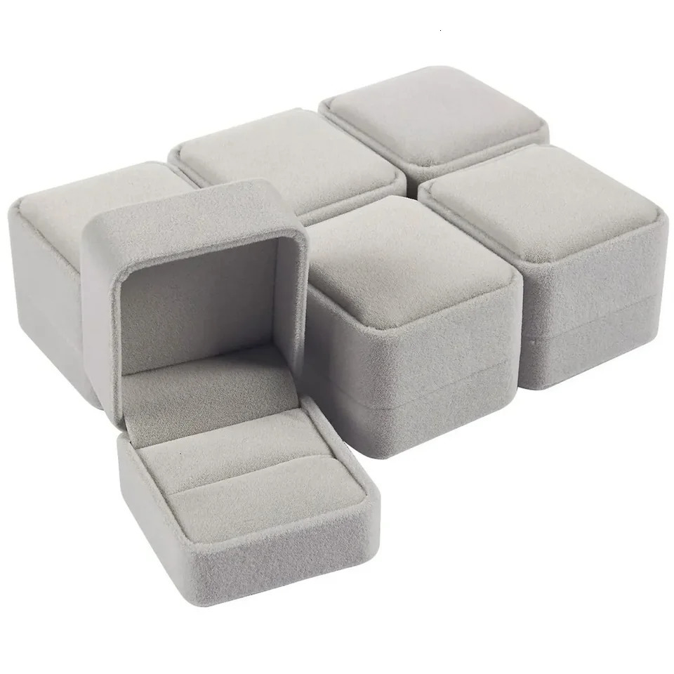 6PCS Square Velvet Ring Box Rings Earrings Studs Storage Organizer Jewelry Gift Case Romantic Proposal Wedding Ring Box 250106