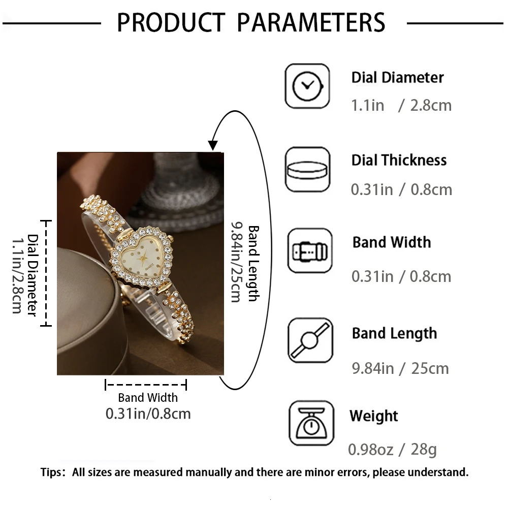 6pcs Light Womens Fashion Full Sky Star Trendy Strap Bracelet Watch Love Diamond Jewelry Set Quartz 241228