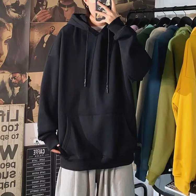 2025 new autumn and winter heavy-duty hooded sweatshirt mens loose oversized solid color Korean street fashion jacket top W250108