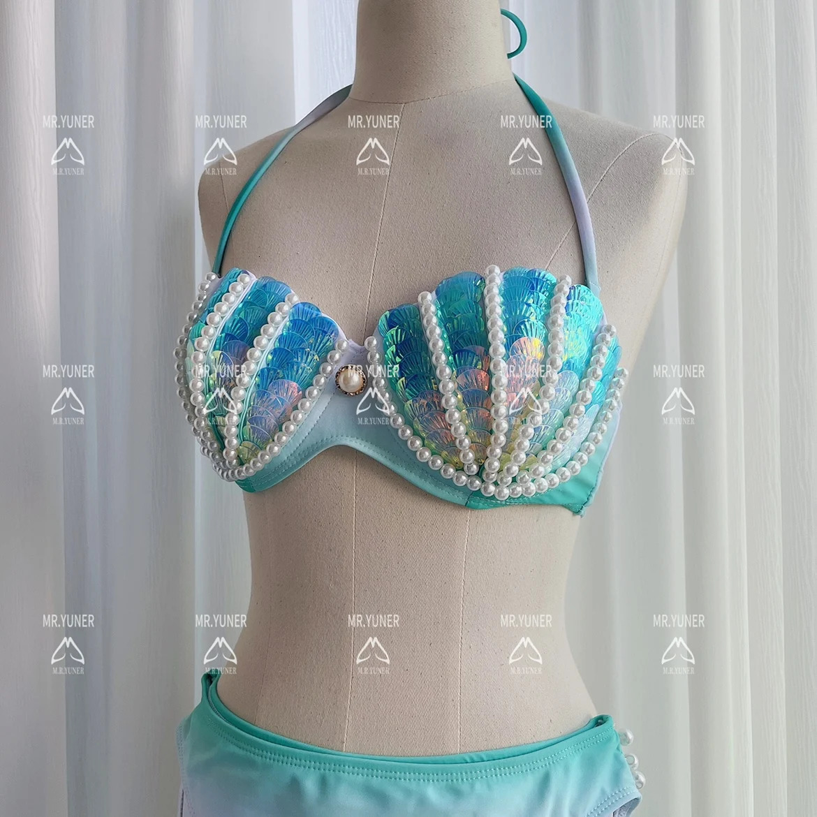 Hand Sewn Shell Mermaid Bikini Swimsuit Fairy Slim Conservative Swimwear Spa 250106