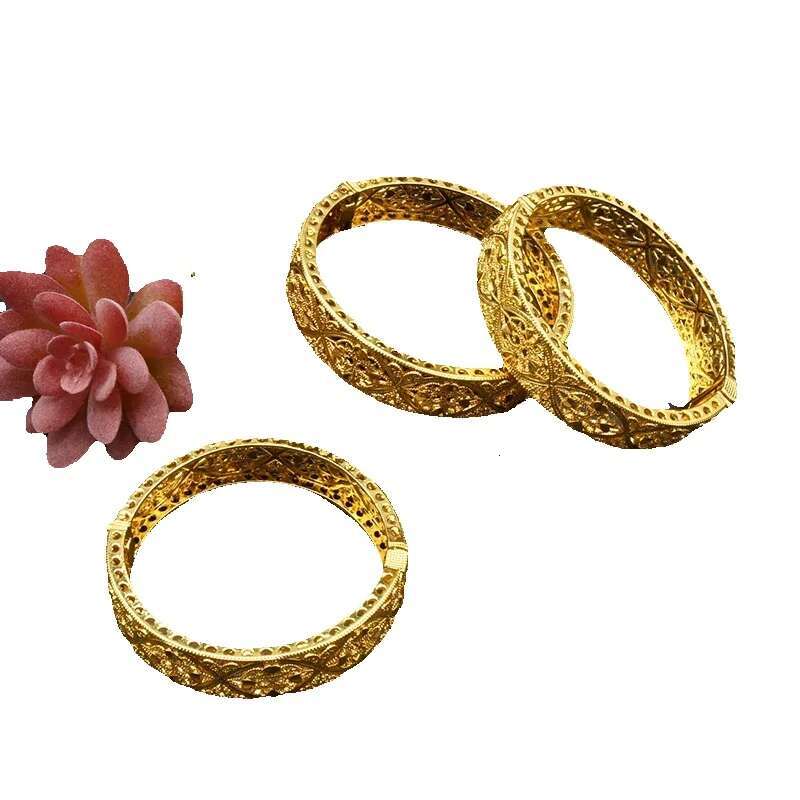 Dubai 24k Gold Plated Bangles Luxury Indian Bangle African Women Hard Bracelets Charm Wedding Ethiopian Arabic Hand Jewelry