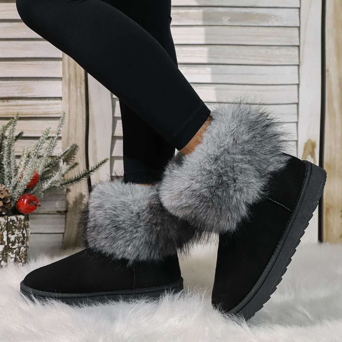 Winter Women Boots Suede Thermal Sleeves Keep Warm Mid-Calf Snow Boots Ladies Comfortable Platform Shoes Zapatos Mujer Size 43 250106