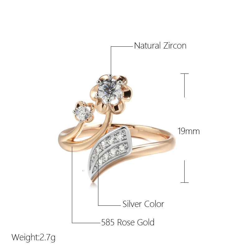 Kinel Fashion Micro-wax Inlay Natural Zircon Rings for Women 585 Rose Gold Crystal Flower Ring Fine Vintage Wedding Jewelry 250106