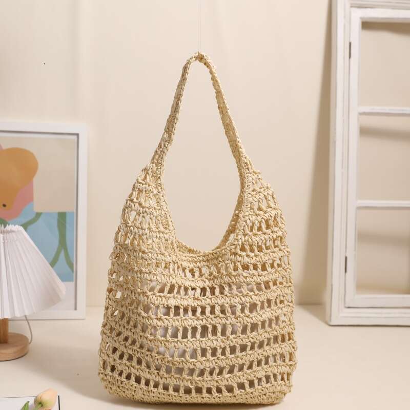 French Style Large Capacity Single Shoulder New Hollow Tote Portable Grass Woven Bag, Seaside Vacation Beach Bags