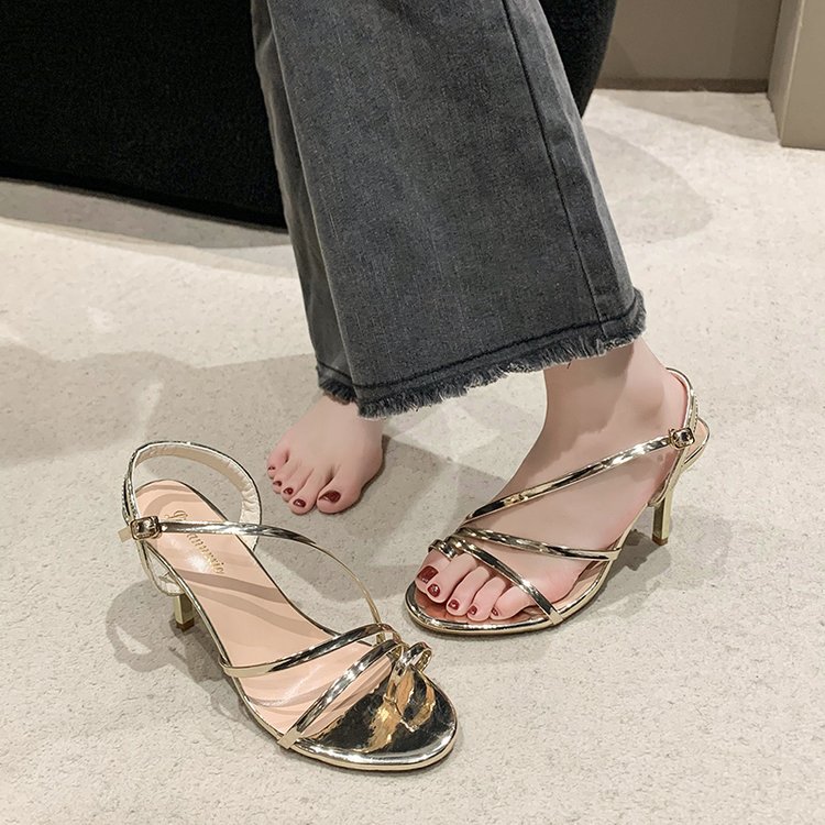 Women Sandals High Heel Fashion Simple Design Sense New Trendy Sexy Style Outdoor Seaside Wear Triple Gold Silver Free shipping