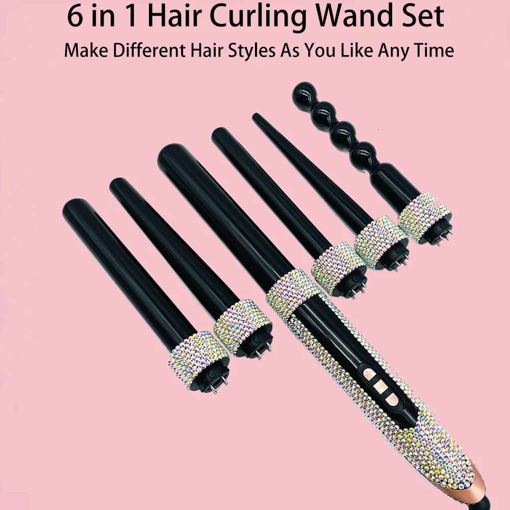 Iron 6 in 1 Dia Curg Wand Set Interchangeable Ceramic Barrels Hair Curler Rizador Pelo modelador de cachos krulta