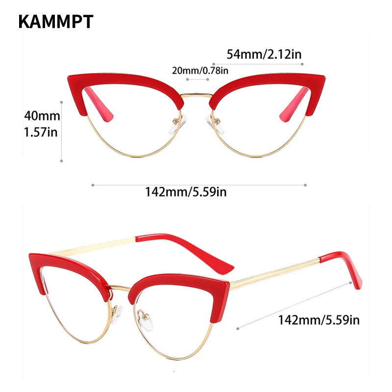 KAMMPT Vintage Cat Eye Glasses Frame Stylish Semi Metal Rim Women Eyewear Trendy Non-prescription Eyeglasses 250107