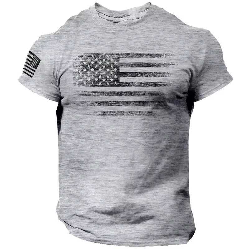 Mens T-shirt gym 3D printing American flag casual O-ring short sleeved top T-shirt sportswear street zipper outdoor oversized clothing M250410