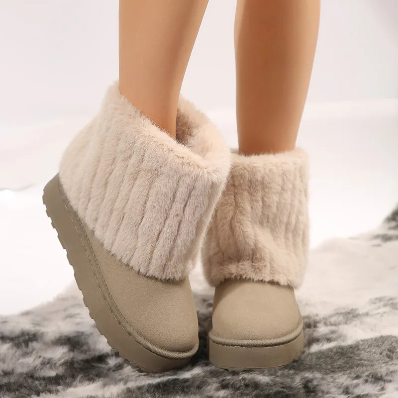 2024 Winter Fashion Casual Womens Boots Thick Sleeve Short Plush Snow Boots Womens Mid-tube Splicing Large Size 44 250106