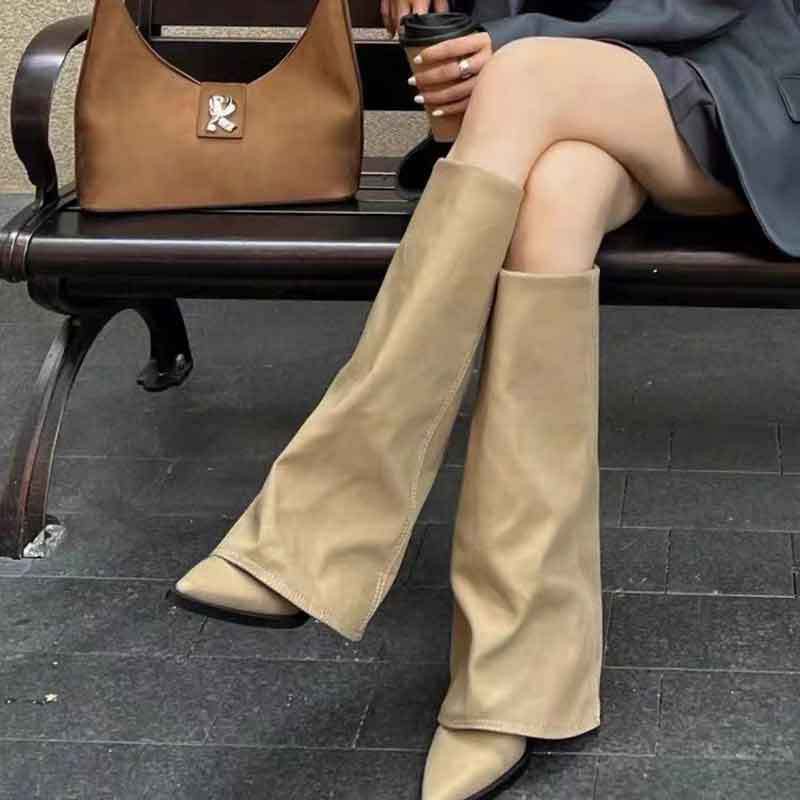 Pointed Designer Toe Women Knee High Boots Fashion Elegant Modern Long Booties Autumn Winter Laides Thick Heel Shoes d225