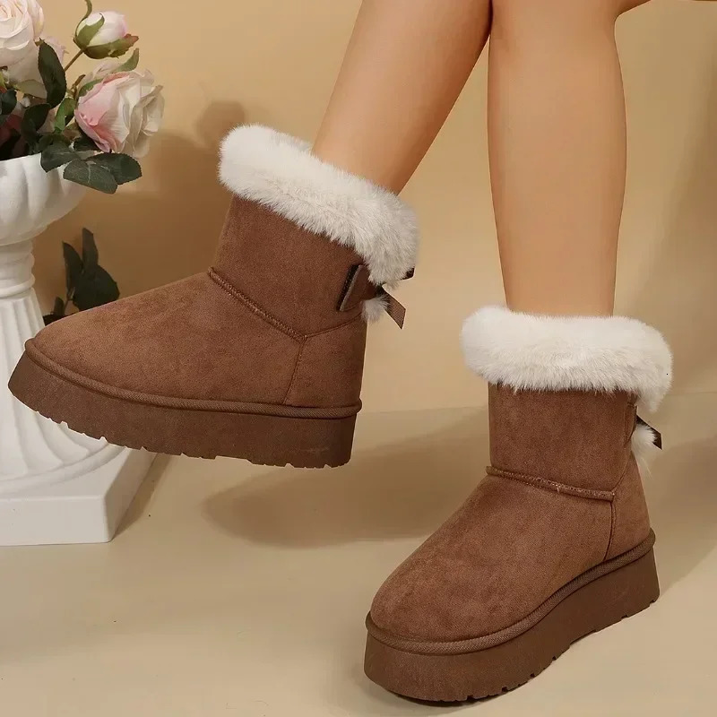 Women Boston Boots Snow Boots Winter 2024 Platform Boots Cashmere Warm Thick Soles Cotton Shoes for Women Zapatos De Mujer 250106
